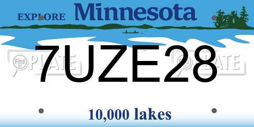 7UZE28 Minnesota License Plate