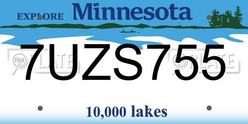 7UZS755 Minnesota License Plate