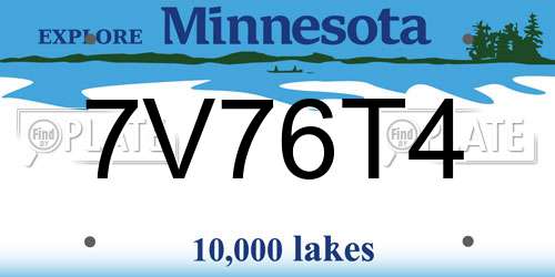 7V76T4 Minnesota License Plate