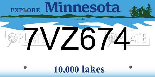 7VZ674 Minnesota License Plate