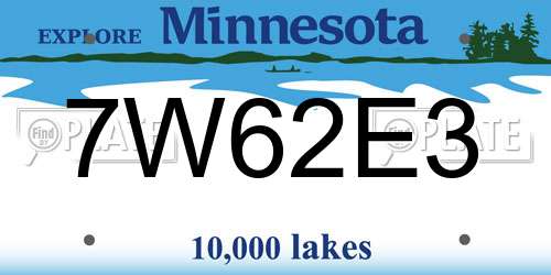 7W62E3 Minnesota License Plate