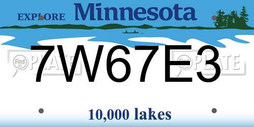 7W67E3 Minnesota License Plate