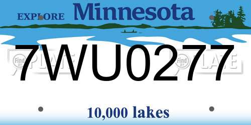 7WU0277 Minnesota License Plate