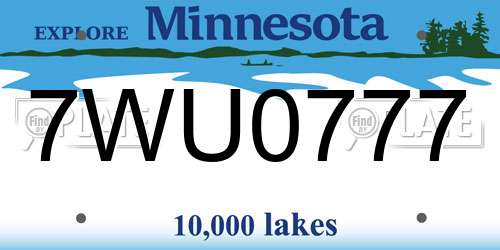 7WU0777 Minnesota License Plate