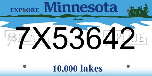 7X53642 Minnesota License Plate