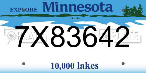 7X83642 Minnesota License Plate