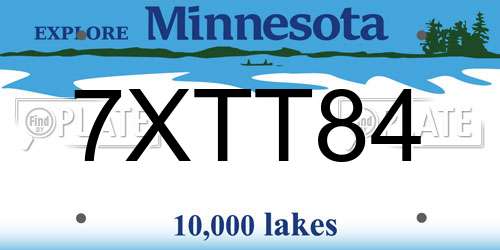 7XTT84 Minnesota License Plate
