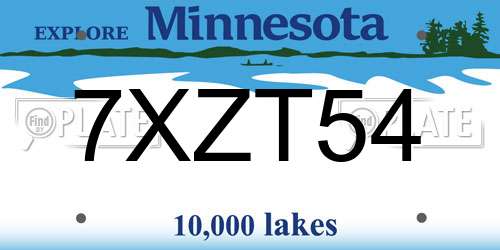7XZT54 Minnesota License Plate