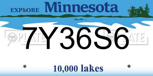 7Y36S6 Minnesota License Plate
