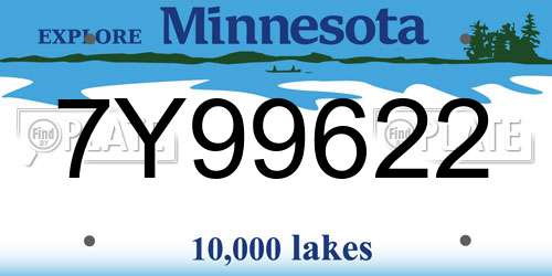 7Y99622 Minnesota License Plate