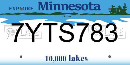 7YTS783 Minnesota License Plate