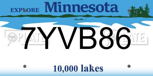 7YVB86 Minnesota License Plate