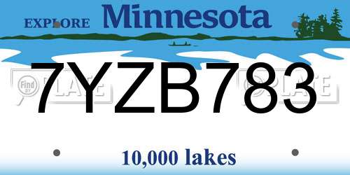 7YZB783 Minnesota License Plate