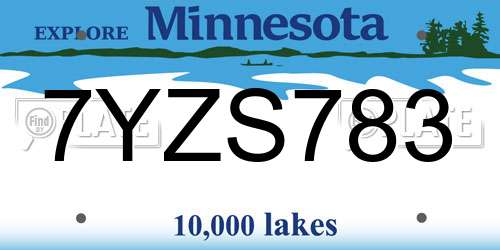 7YZS783 Minnesota License Plate