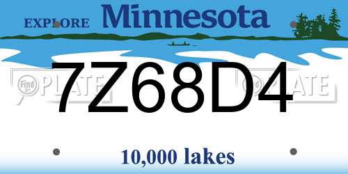 7Z68D4 Minnesota License Plate