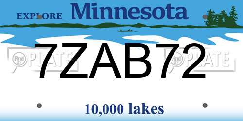7ZAB72 Minnesota License Plate