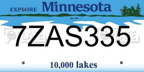 7ZAS335 Minnesota License Plate