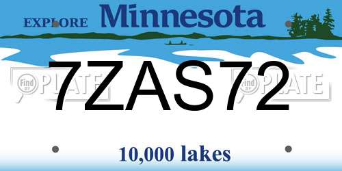 7ZAS72 Minnesota License Plate