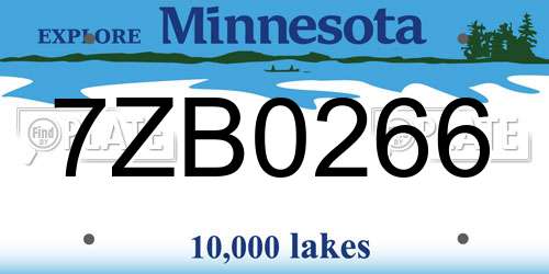 7ZB0266 Minnesota License Plate