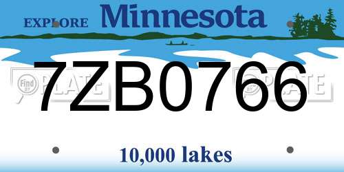 7ZB0766 Minnesota License Plate
