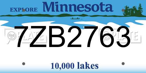 7ZB2763 Minnesota License Plate