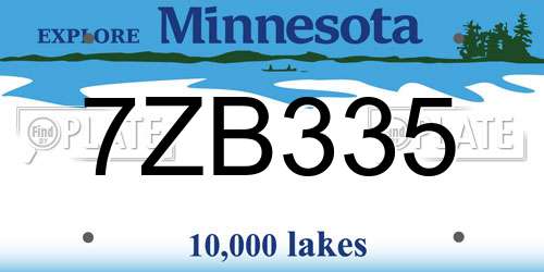 7ZB335 Minnesota License Plate