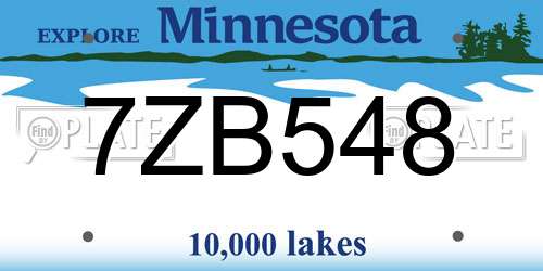 7ZB548 Minnesota License Plate