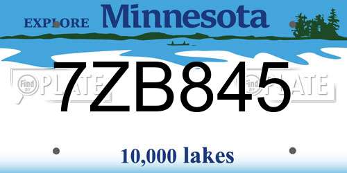 7ZB845 Minnesota License Plate