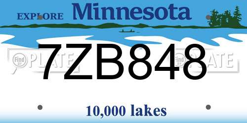 7ZB848 Minnesota License Plate