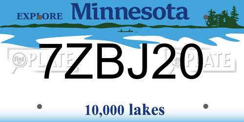 7ZBJ20 Minnesota License Plate