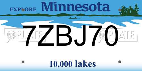7ZBJ70 Minnesota License Plate