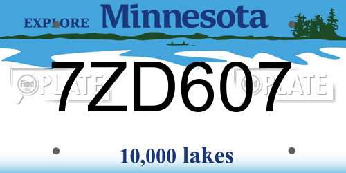 7ZD607 Minnesota License Plate
