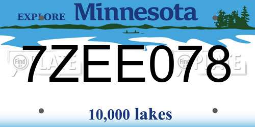 7ZEE078 Minnesota License Plate