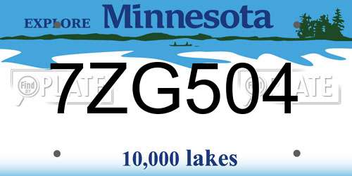 7ZG504 Minnesota License Plate