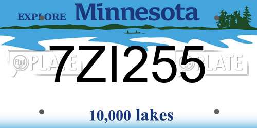 7ZI255 Minnesota License Plate