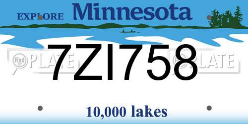 7ZI758 Minnesota License Plate