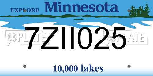 7ZII025 Minnesota License Plate