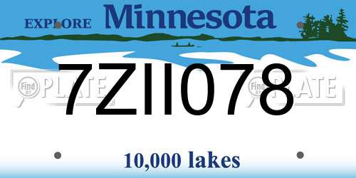 7ZII078 Minnesota License Plate