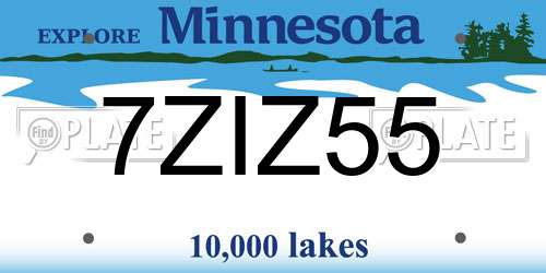 7ZIZ55 Minnesota License Plate