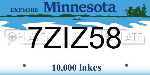 7ZIZ58 Minnesota License Plate