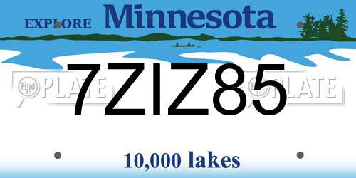 7ZIZ85 Minnesota License Plate