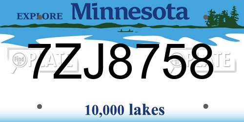 7ZJ8758 Minnesota License Plate