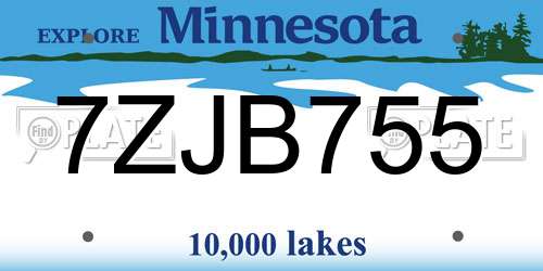 7ZJB755 Minnesota License Plate