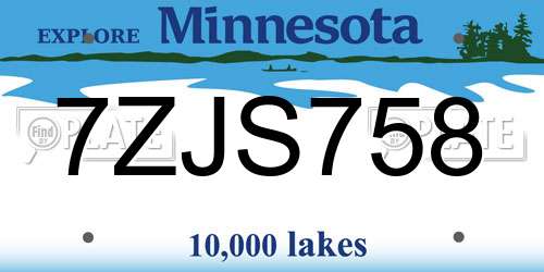 7ZJS758 Minnesota License Plate