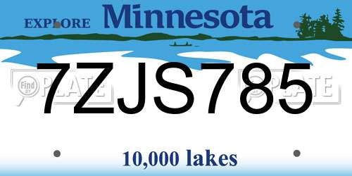 7ZJS785 Minnesota License Plate