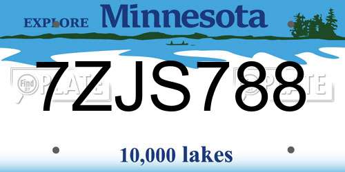 7ZJS788 Minnesota License Plate