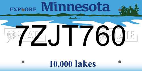 7ZJT760 Minnesota License Plate