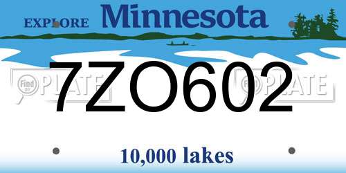 7ZO602 Minnesota License Plate
