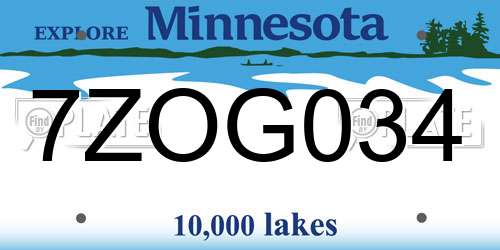 7ZOG034 Minnesota License Plate