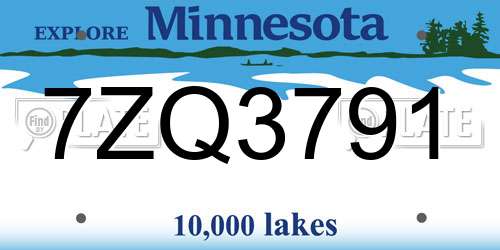 7ZQ3791 Minnesota License Plate